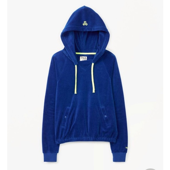 Aritzia Tops - Aritzia TNA Plush Velour Pullover Hoodie Blue SZ S